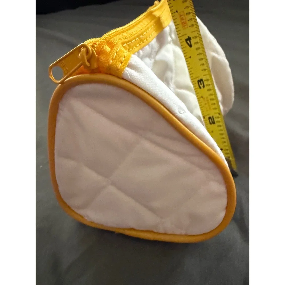 Quilted Cosmetic Bag White with Yellow Trim Zippered Makeup Pouch Travel Case
